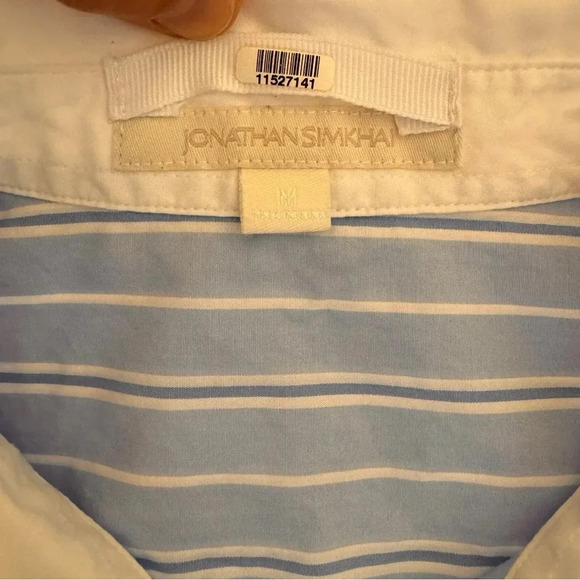 Jonathan Simkhai Blue White Ruffle sleeve Striped Oxford Button-down shirt M - Picture 8 of 9